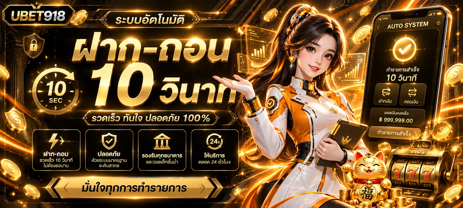 สล็อตออนไลน์ UBET918 ระบบอัตโนมัติโทนส้มทอง